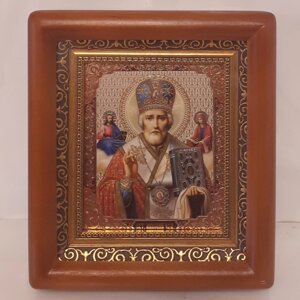 Ікона Микола Чудотворець святий, лик 10х12 см, в коричневому дерев'яному кіоті