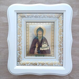 Ікона Олег Брянський святий благовірний князь, лик 10х12 см, у білому фігурному дерев'яному кіоті