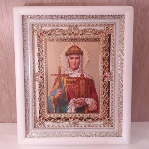 Ікона Ольга свята рівноапостольна Велика велика княгиня, лик 15х18 см, в білому кіоті з камінням