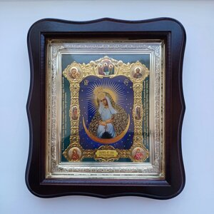 Ікона "Остробрамська" Пресвятої Богородиці, лик 15х18 см, у темному дерев'яному кіоті, тип 2
