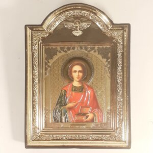 Ікона Пантелеймон великомученик святий, лик 10х12 см, у пластиковій чорній рамці