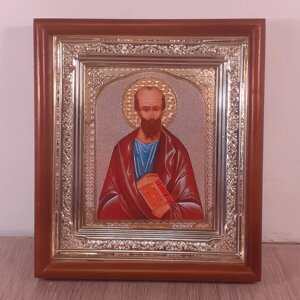 Ікона Павло святий апостол, лик 10х12 см, в світлому прямому дерев'яному кіоті