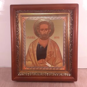 Ікона Петро апостол, лик 15х18 см, у коричневому прямому дерев'яному кіоті
