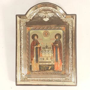 Ікона Петро та Февронія святі, лик 10х12 см, у пластиковій чорній рамці