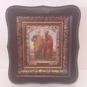 Ікона Петро, і Павло святі апостоли, лик 10х12 см, у темному дерев'яному кіоті зі вставками