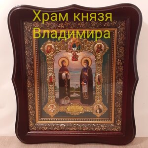 Ікона Петра і Февронії святих благовірних, лик 15х18 см, у темному дерев'яному кіоті