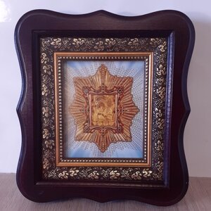 Почаївська ікона Божої Матері, лик 10х12 см, в темному дерев'яному кіоті