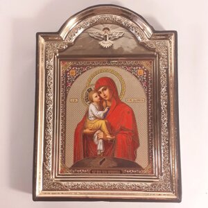 Ікона Почаївська Божа Матір, лик 10х12 см, у пластиковій чорній рамці