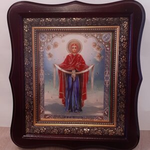Ікона Покров Пресвятої Богородиці, лик 15х18 см, у темному дерев'яному кіоті