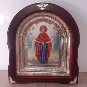 Ікона Покров Пресвятої Богородиці, лік 15х18 см, у темному дерев'яному кіоті, арка