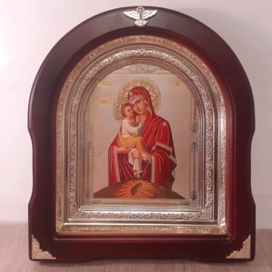 Ікона Пресвята Богородіца Почаївська, лік 15х18 см, у темному дерев'яному кіоті, арка