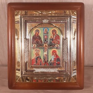Ікона Розп'яття Ісуса Христа, лик 10х12 см, у прямому прямому дерев'яному кіоті з арочним багетом