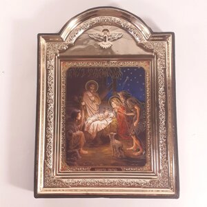 Ікона Різдво Христове, лик 10х12 см, у пластиковій чорній рамці