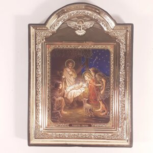 Ікона Різдво Христове, лик 10х12 см, у пластиковій чорній рамці