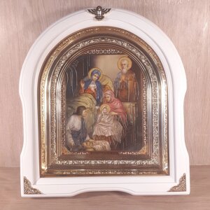 Ікона Різдво Пресвятої Богородиці, лик 15х18 см, у білому дерев'яному кіоті, арка