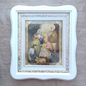 Ікона Різдво Пресвятої Богородиці, лик 15х18 см, у білому фігурному дерев'яному кіоті, тип 3