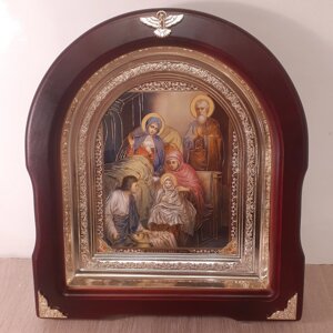 Ікона Різдво Пресвятої Богородиці, лік 15х18 см, у темному дерев'яному кіті, арка