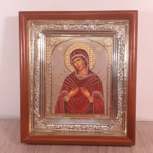 Ікона Семистрільна Божої Матері, лик 10х12 см, в прямому світлому дерев'яному кіоті