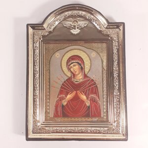 Ікона Семистрільна Пресвята Богородиця, лик 10х12 см, у пластиковій чорній рамці