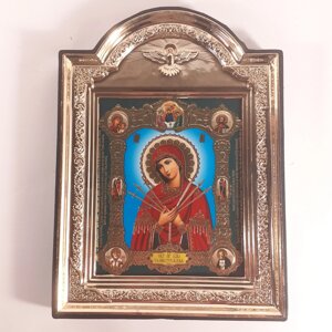 Ікона Семистрільна Пресвятої Богородиці, лик 10х12 см, у пластиковій чорній рамці