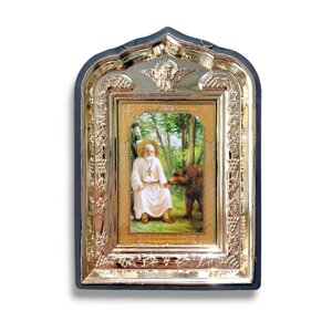 Ікона Серафим Саровський святий преподобний, лик 6х9, у пластиковій чорній рамці