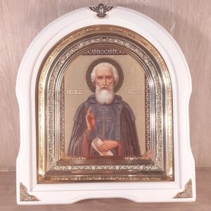 Ікона Сергія Радонезького преподобного, лик 15х18 см, у білому дерев'яному кіоті, арка