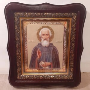 Ікона Сергія Радонезького преподобного, лик 15х18 см, у темному дерев'яному кіоті