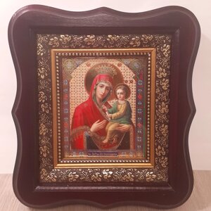 Ікона Скоропослушниця Пресвята Богородиця, лик 10х12 см, у темному дерев'яному кіоті