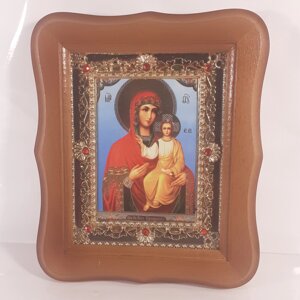 Ікона Смоленська Пресвята Богородиця, лик 10х12 см, у світлому дерев'яному кіоті з камінням