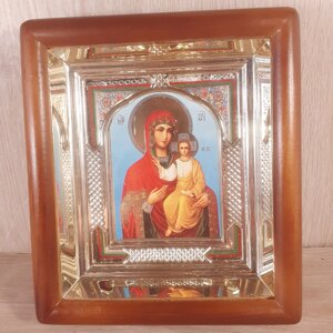 Ікона Смоленська Пресвята Богородиця, лик 10х12 см, у світлому прямому дерев'яному кіоті з арочним багетом