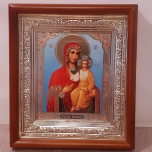 Ікона Смоленська Пресвята Богородиця, лик 10х12 см, в світлому прямому дерев'яному кіоті