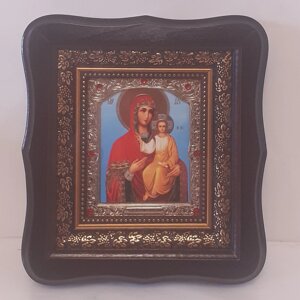 Ікона Смоленська Пресвята Богородиця, лик 10х12 см, у темному дерев'яному кіоті зі вставками
