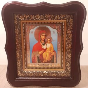 Ікона Пресвятої Богородиці Смоленська, лик 10х12 см, в темному дерев'яному кіоті