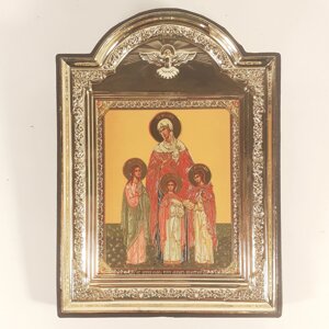 Ікона Софія, Віра, Любов, Надія, святі мучениці, лик 10х12 см, у пластиковій чорній рамці