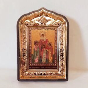 Ікона Софія, Віра, Любов, Надія святі мучениці, лик 6х9, у пластиковій чорній рамці