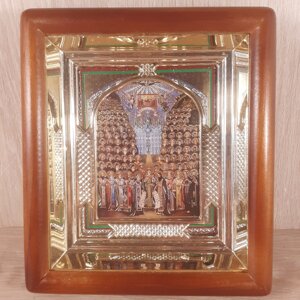 Ікона сорок мучеників Севастійських, лик 10х12 см, у світлому прямому дерев'яному кіоті з арочним багетом