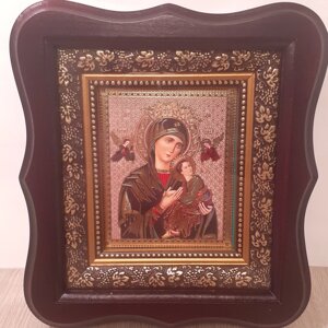Ікона Пристрасна Пресвята Богородиця, лик 10х12 см, у темному дерев'яному кіоті