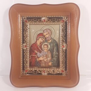 Ікона Святе сімейство, лик 10х12 см, у світлому дерев'яному кіоті з камінням