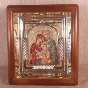 Ікона Святе Сімейство, лик 10х12 см, у світлому прямому дерев'яному кіоті з арочним багетом