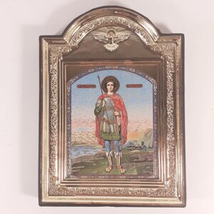 Ікона святого Георгія Побідоносця, лик 10х12 см, у пластиковій чорній рамці