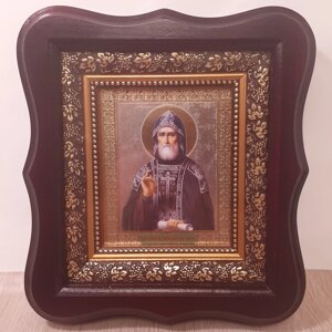 Ікона Святого Преподобного Іова Почаївського, лик 10х12 см, в темному дерев'яному кіоті