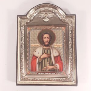 Ікона святий благовірний князь Олександр Невський, лик 10х12 см, у пластиковій чорній рамці