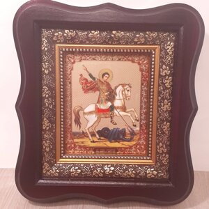 Ікона Святий Георгій Побідоносець, лик 10х12 см, в темному дерев'яному кіоті