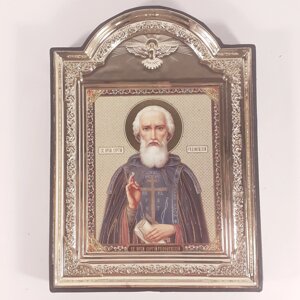 Ікона святий преподобний Сергій Радонезький, лик 10х12 см, у пластиковій чорній рамці