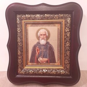 Ікона Святий преподобний Сергій Радонезький, лик 10х12 см, в темному дерев'яному кіоті