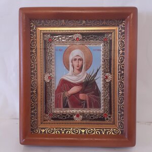 Ікона Тетяна свята мучениця, лик 10х12 см, у коричневому дерев'яному кіоті з камінням
