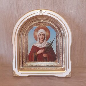 Ікона Тетяна свята мучениця, лик 15х18 см, у білому дерев'яному кіоті зі вставками, арка