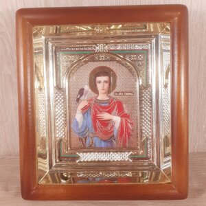 Ікона Трифон мученик святий, лик 10х12 см, у прямому прямому дерев'яному кіоті з арочним багетом