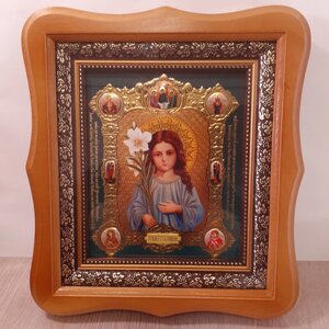 Ікона Трилітствуюча Пресвята Богородиця, лик 15х18 см, у світлому дерев'яному кіоті