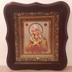 Ікона Розчулення Пресвятої Богородиці, лик 10х12 см, в темному дерев'яному кіоті